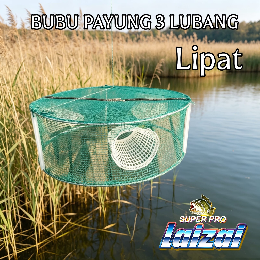 Payung Bubu 3 Lubang Lipat Jaring Jebakan Perangkap Udang ikan Kepiting / Jaring Bubu Perangkap Ikan