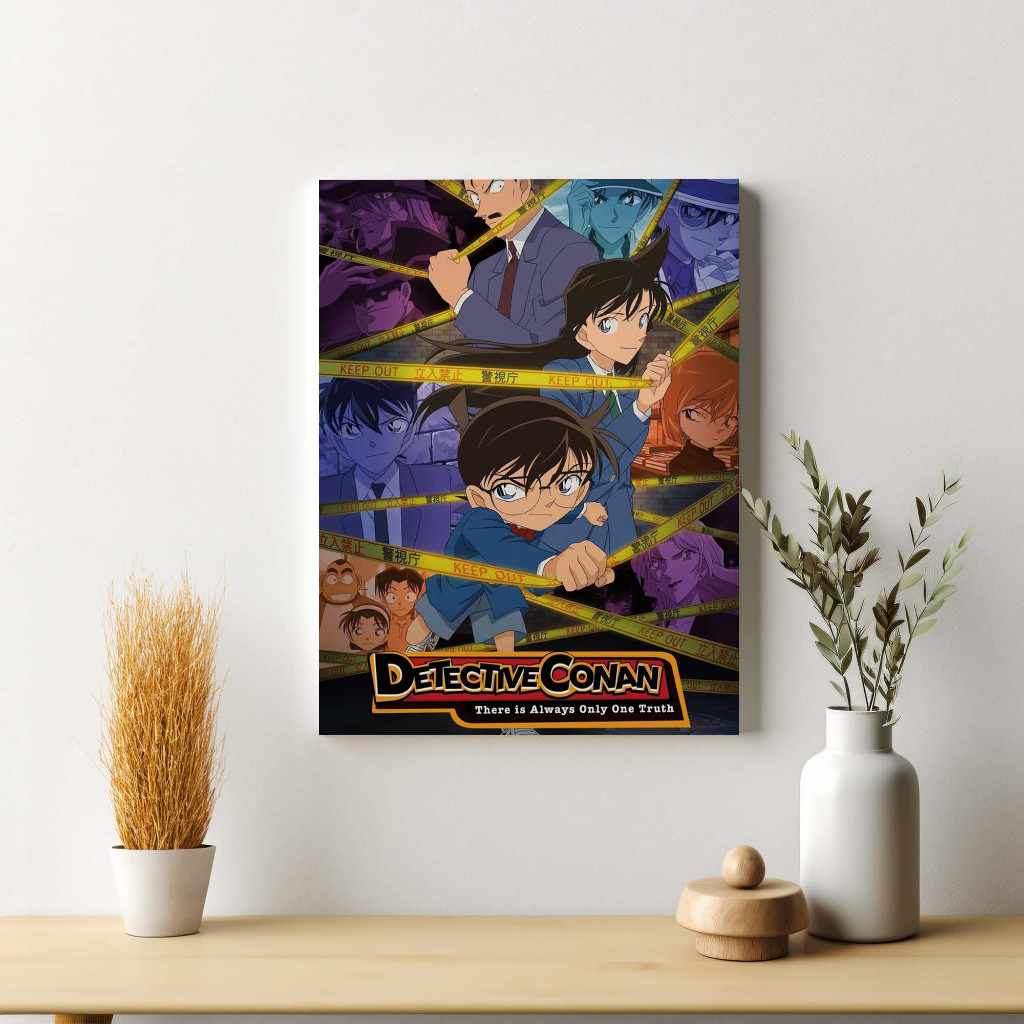 Poster Detektif Conan Dekorasi Dinding Bingkai Kayu Modern
