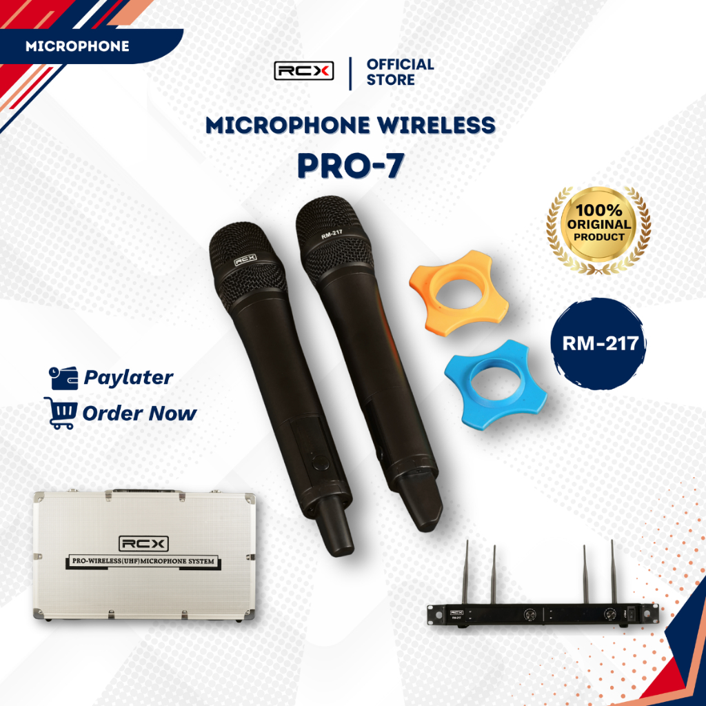 Mic Wireless RCX PRO-7 / RM-217 Dual Mic UHF Asli - Suara Empuk Anti Feedback - Receiver Body Besi K
