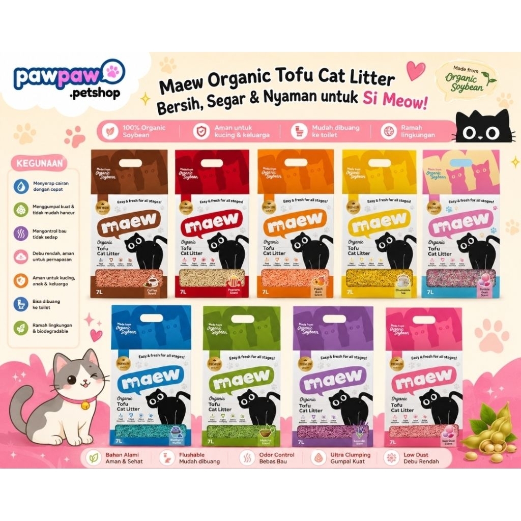 maew pasir tofu kucing, maew, pasir kucing, tofu kucing, perlengkapan kucing, kucing, maew, pasir ku
