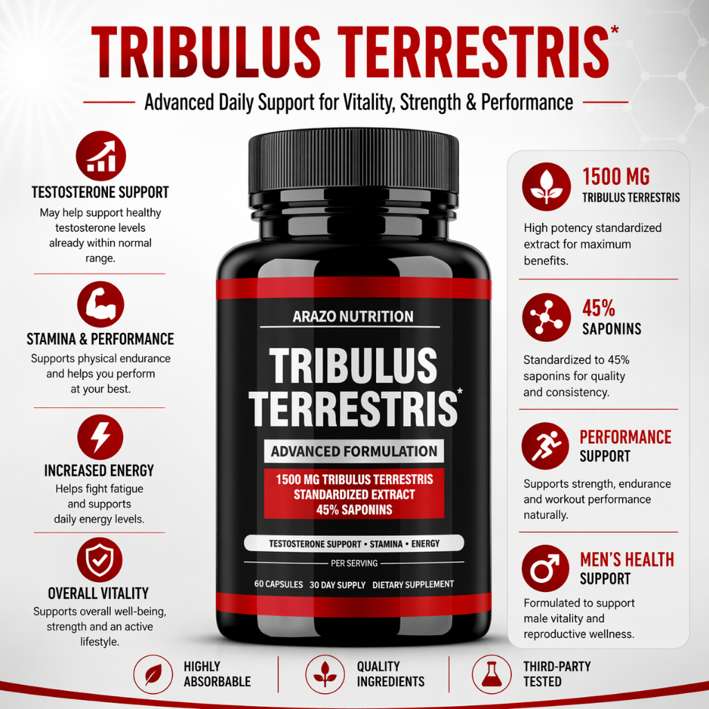 Arazo Nutrition Tribulus bantu vitalitas pria, tingkatkan stamina, dukung hormon testosteron 60 caps