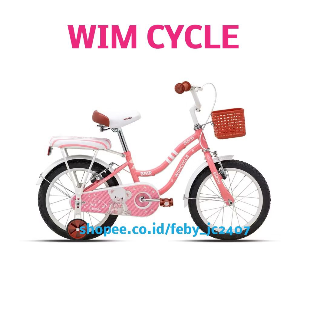 Sepeda mini anak cewek keranjang 16 inch Wim Cycle wimcycle Elena bear Tiffany dan  elena strawberry
