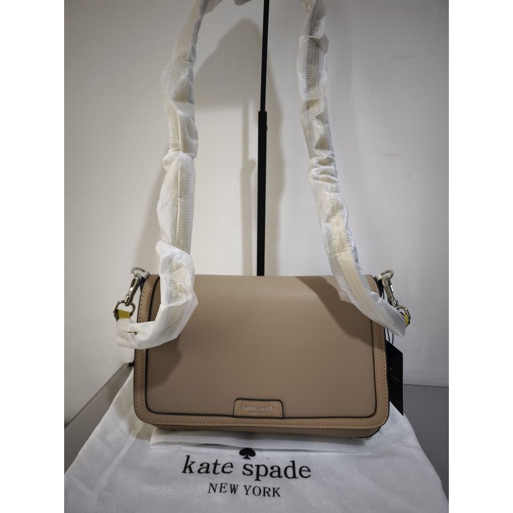 (New Original) KS Hudson Convertible Flip Crossbody Bag Taupe/yellow strap