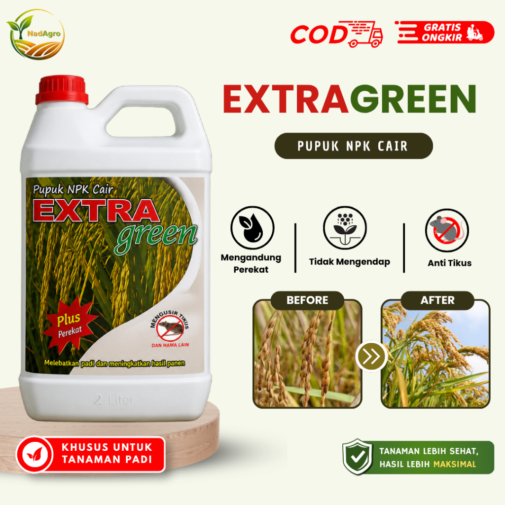 Extra Green Spesial Padi 2 Liter | NPK cair cocok untuk mempercepat pertumbuhan tanaman padi