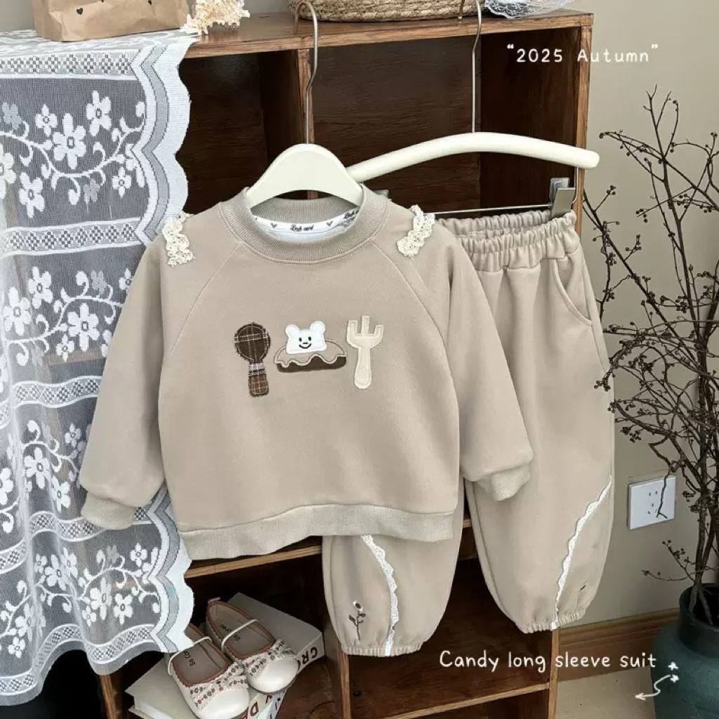 [PREMIUM] Setelan Anak Perempuan Korea Autumn Sweetest Khaki - Baju Musim Dingin Estetik