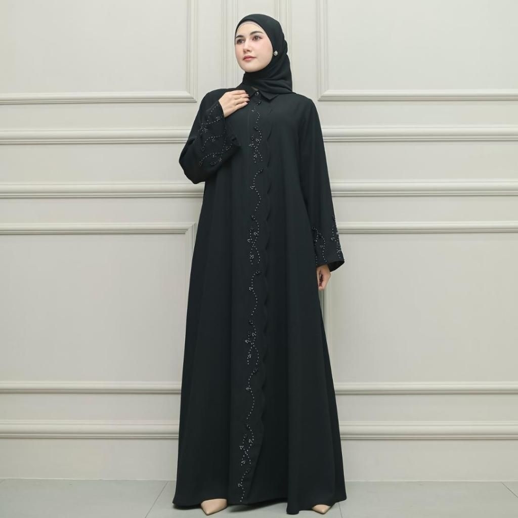 Aisyalina Id Haiza Abaya Dress Series Tanpa hijab Bahan Haniya Gamis Wanita Elegan Payet