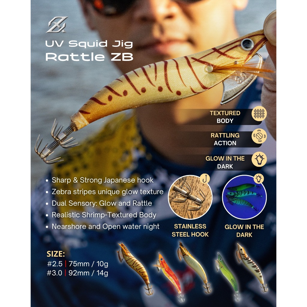 AXZ Rattle-ZB Squid Jig Glow UV & Rattle Glow in the dark  | Umpan Cumi Pancing Laut Malam