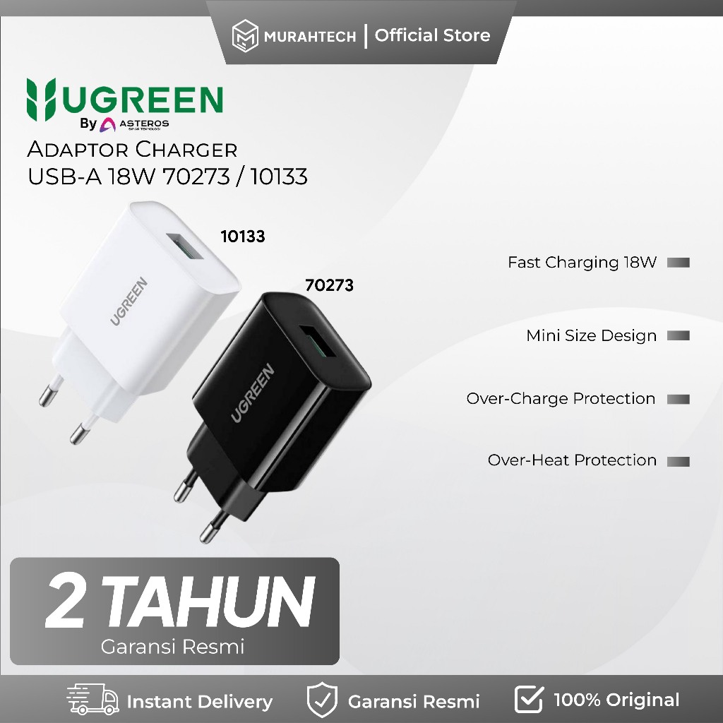 UGREEN 70273 / 10133 Adaptor Kepala Charger USB-A 18W Charge iPhone Android PD Fast Charging 18 Watt
