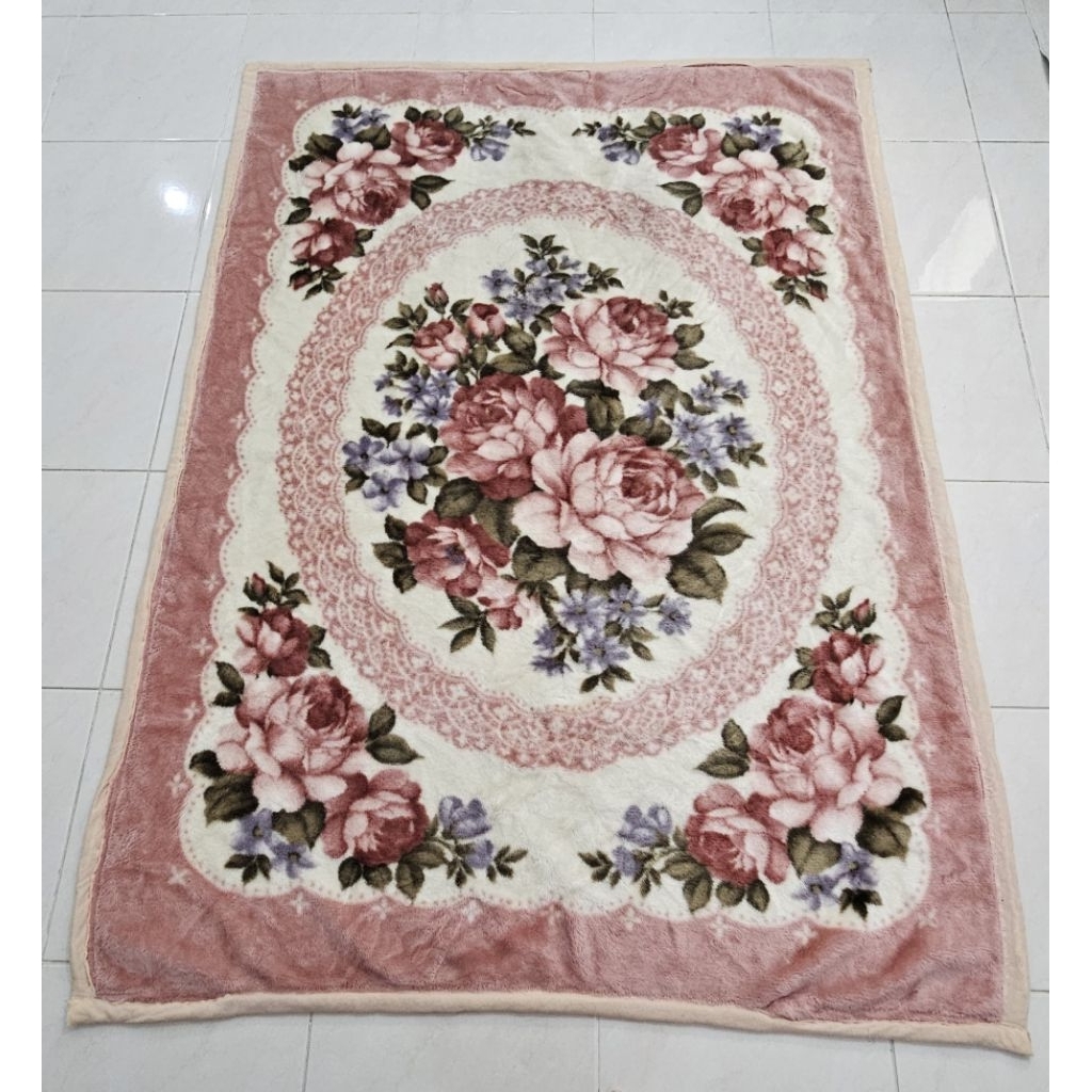 Selimut PL bulu bunga pink putih shabby chic 145 x 200 cm