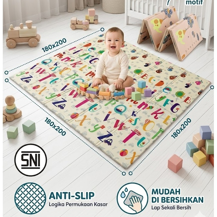 Playmat 180x200 XPE Tebal 2cm - Matras Lipat Anak Waterproof alas bayi Anti Bocor  Merangkak simulas