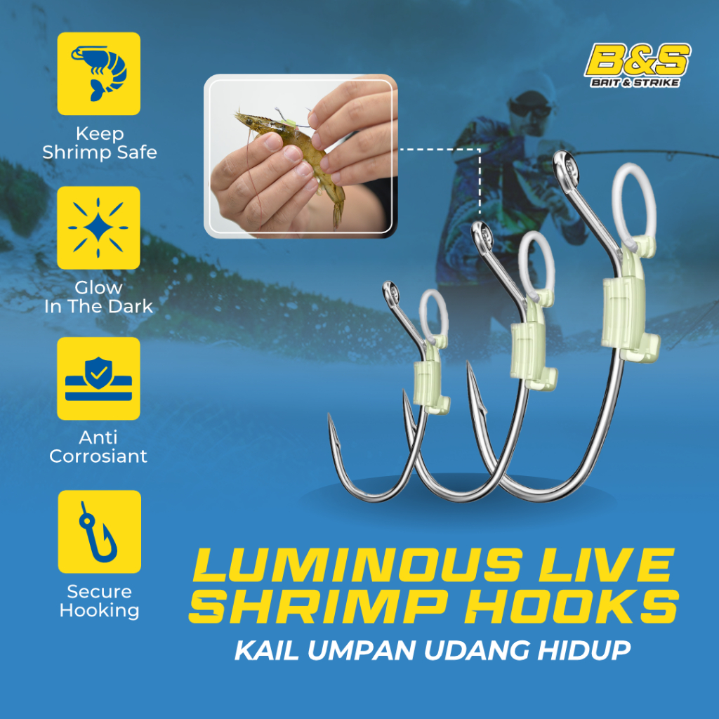 Kail Udang Hidup Luminous Glow / GID Shrimp Hook Anti Karat Kail Umpan Udang Pancing Laut KUP028