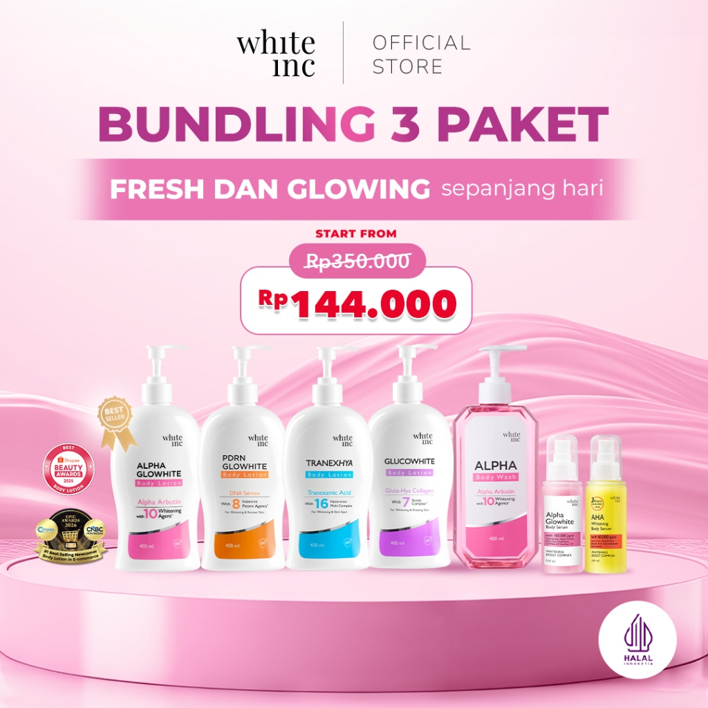 [BUNDLING 3] WHITE INC Alpha Glowhite PDRN Glucowhite TranexHya Body Lotion + Alpha Glowhite Body Wash + AHA Body Serum / Alpha Glowhite Body Serum