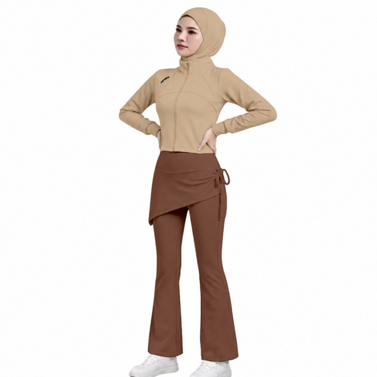 promo terbaru gna fashion sport / slimfit dan legging serut free hijab 2in1 / setelan olahraga 3in1