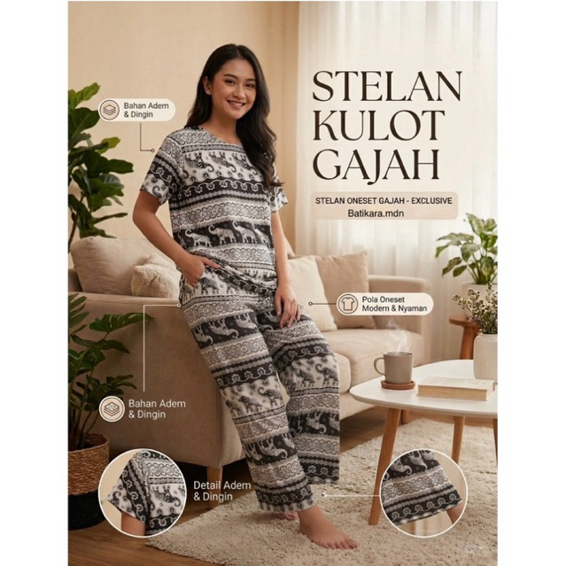STELAN BAJU TIDUR GAJAH THAILAND | STELAN WANITA KULOT MOTIF GAJAH THAILAND