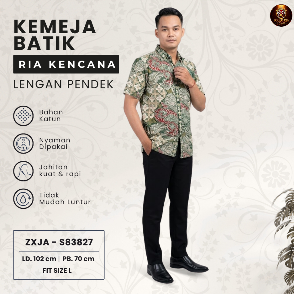 Kemeja Batik Pria Lengan Pendek Katun Premium Tebal Baju Kondangan - Ria Kencana Ria Batik Solo