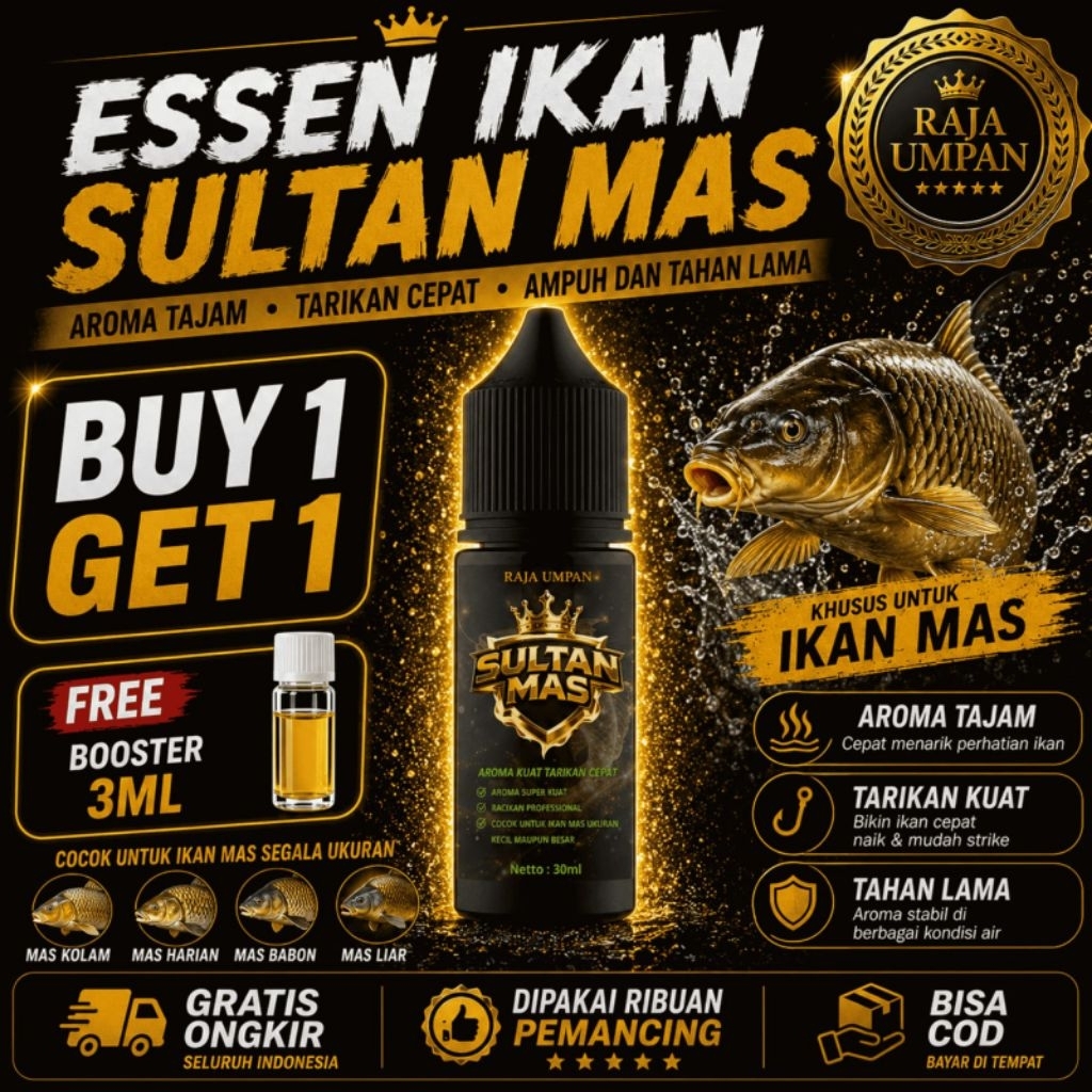 ESSEN IKAN MAS biang murni,harian,indukan Varian SULTAN MAS RAJA UMPAN (30ml)