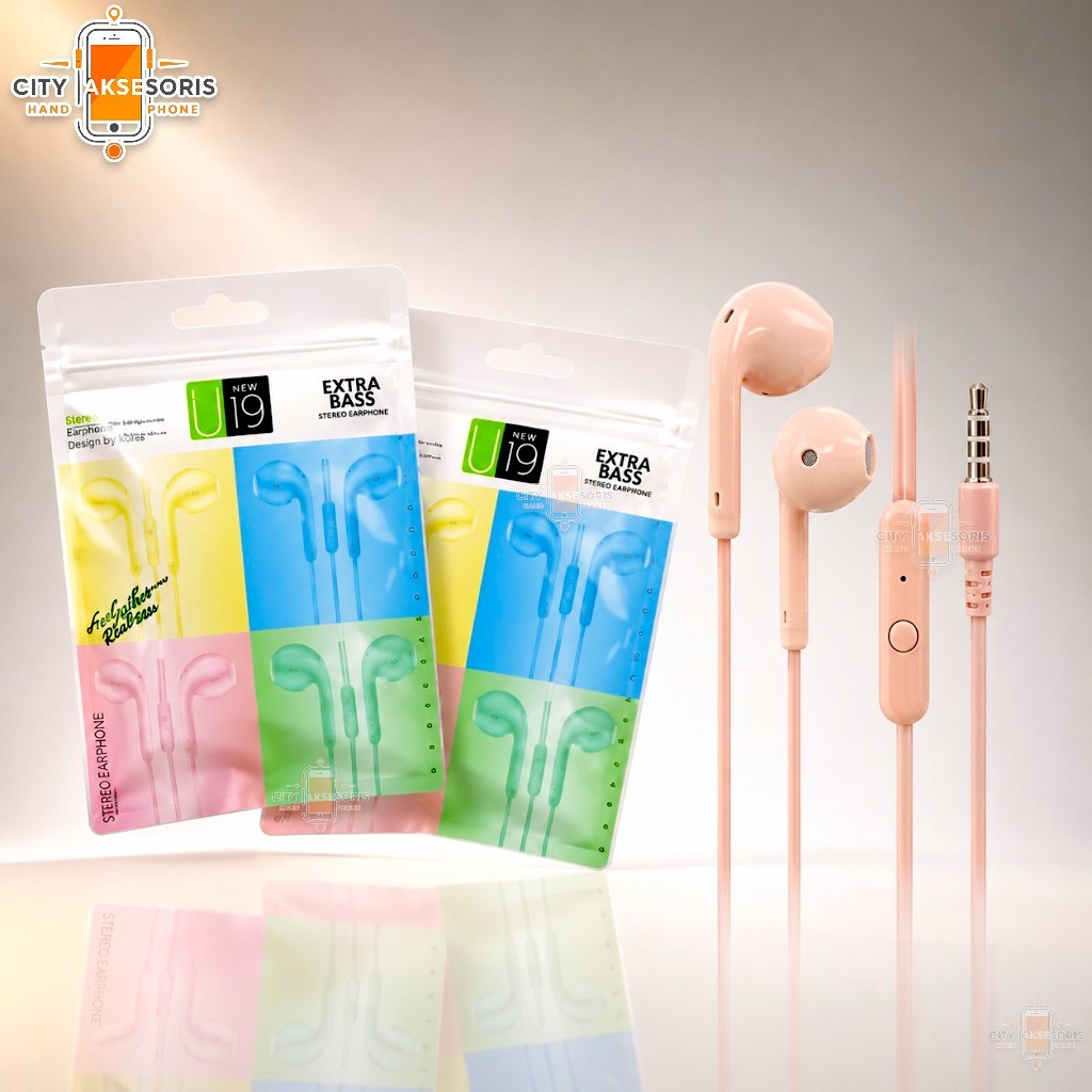 Handsfree Headset U19 Macaron Packing Plastik  Handset Handsfree U19 packing Plastik Macaron New