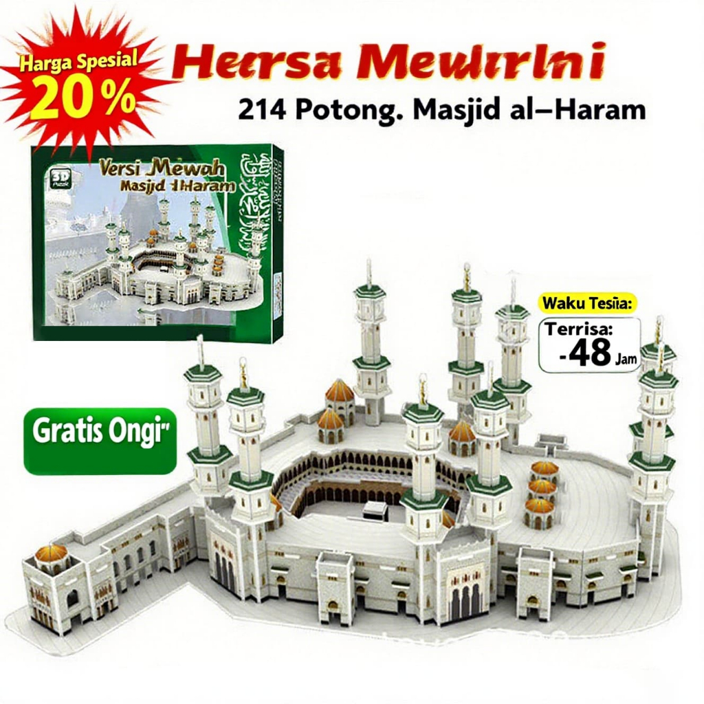 Ready Model Arsitektur Masjidil Haram Mekah Set Hadiah Pengurangan Tinggi Set 3D Puzzle