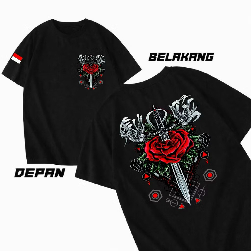 KAOS DISTRO PRIA BUNGA MAWAR DITUSUK PEDANG