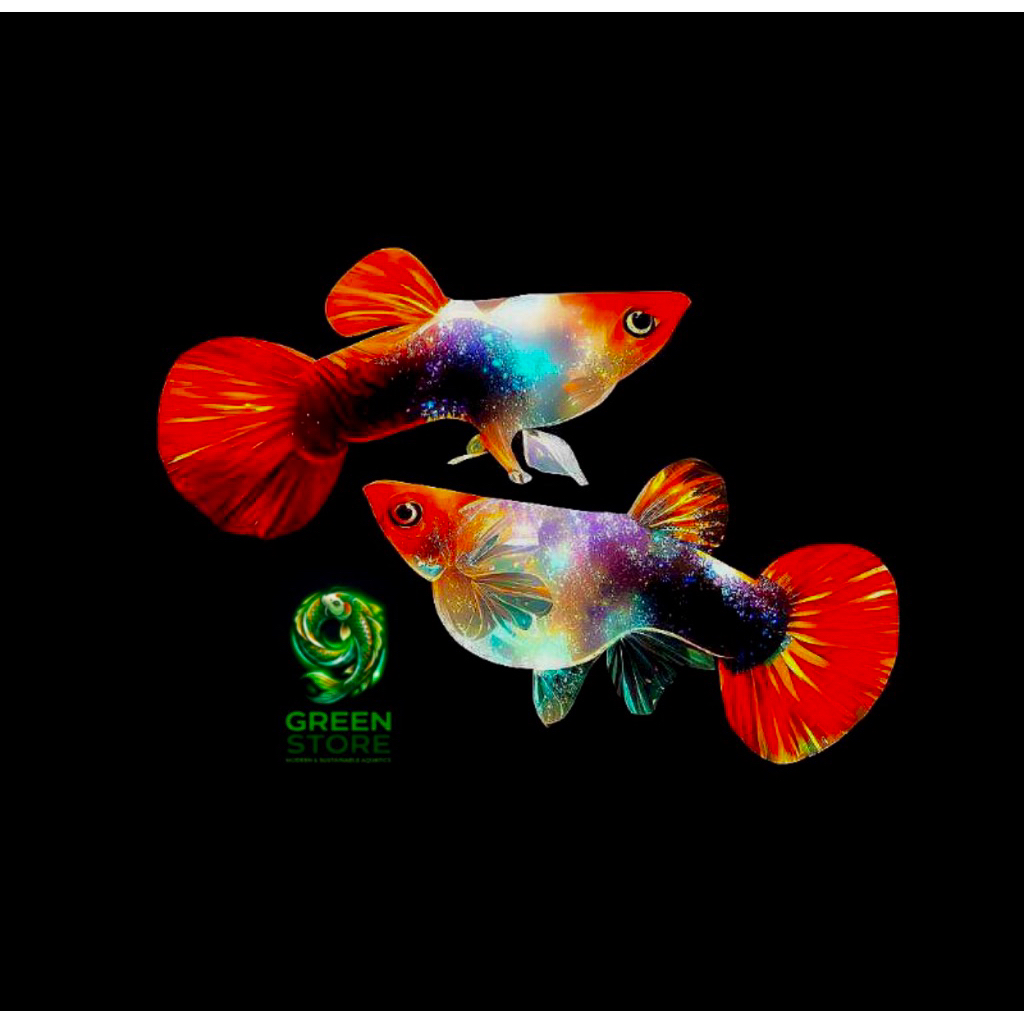 Hiasan aquarium guppy tuxedo koi gen ribbon sb