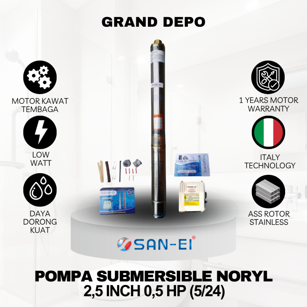 San Ei Pompa Air Satelit 2.5 inch 0.5 HP (5/24) Noryl / Pompa Submersible San Ei