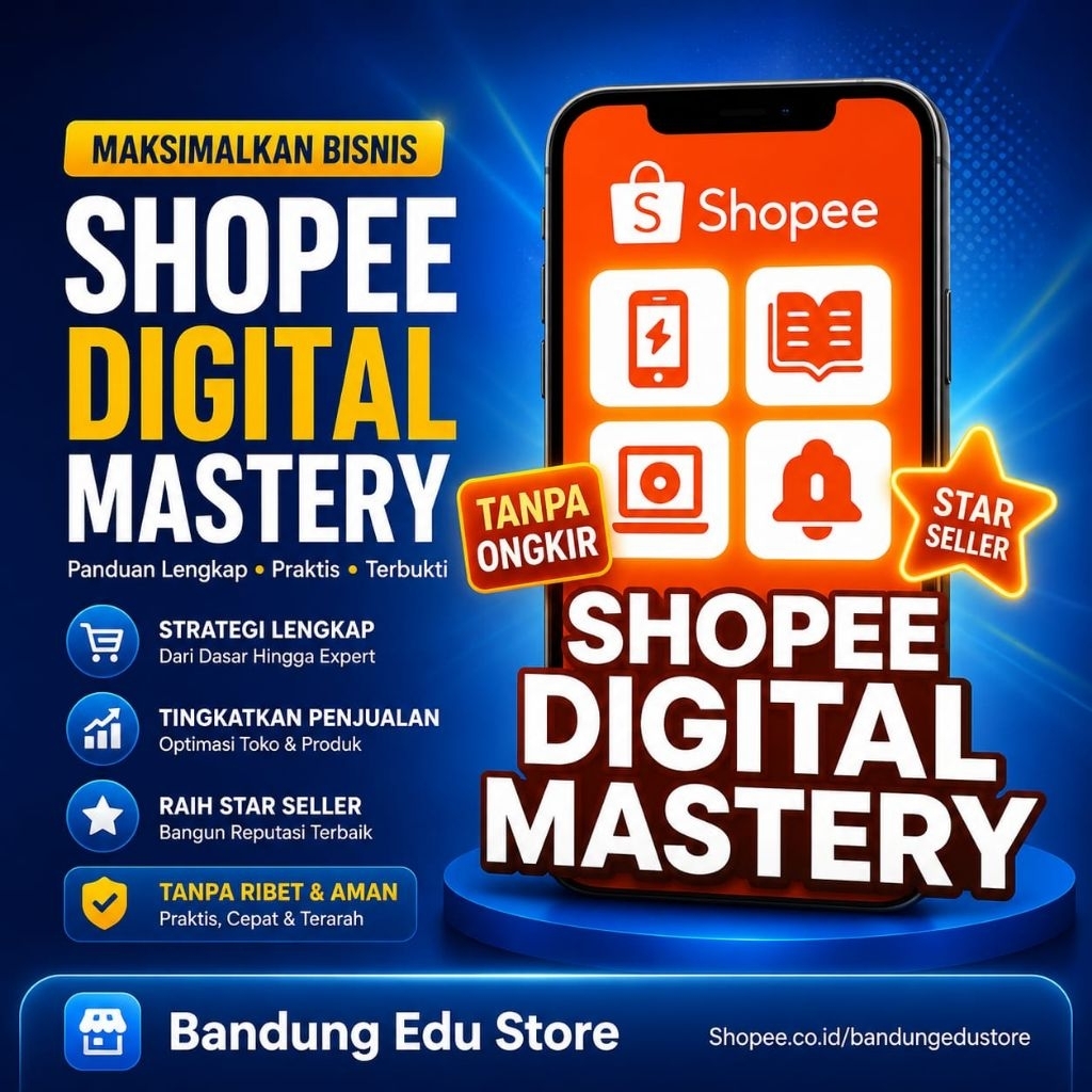 Ecourse Shopee Digital Mastery Jual Produk Digital Tanpa Ongkir + Supplier,Ternak Akun & Star Seller