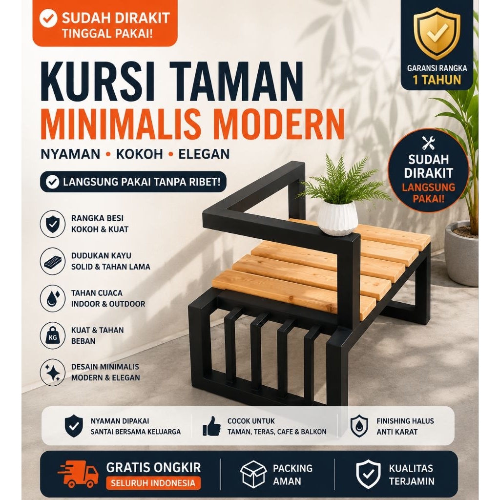 kursi santai / kursi teras / kursi taman minimalis modern besi kayu