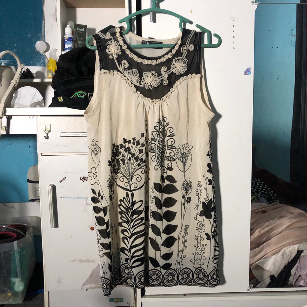 2 pcs dress mini / dress tidur wanita cream bw