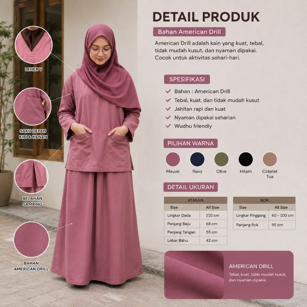 Baju OKA V Neck set Rok / Baju Jaga Perawat / Baju Medis / Baju Oka  bawahan Rok