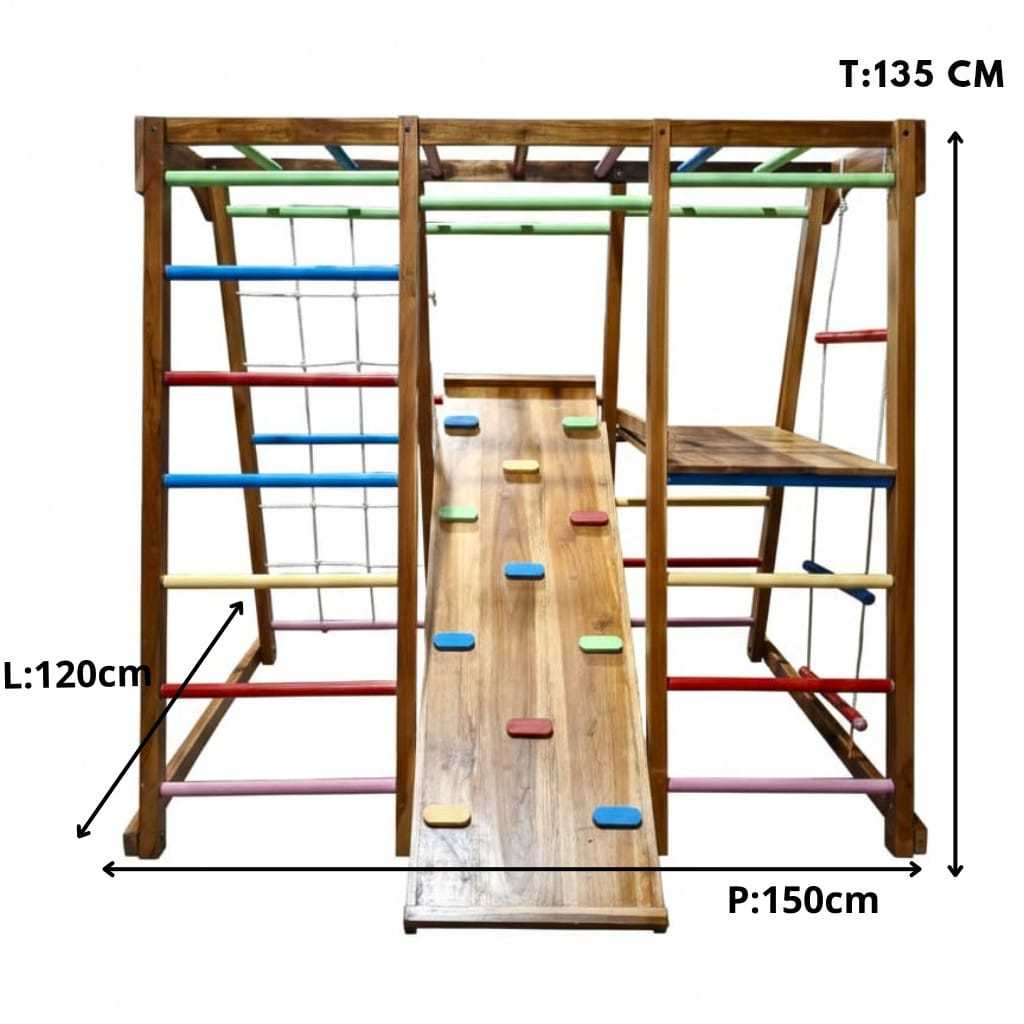 Brakiasi Mini Anak outdoor Playground Kayu Monkey Bar Panjatan Tali Ayunan Perosotan Ayunan