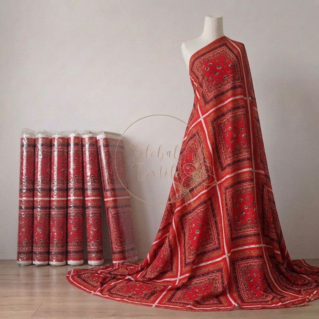kain maxmara silk motif panel etnik premium - kain satin maxmara silk original - kain satin premium 