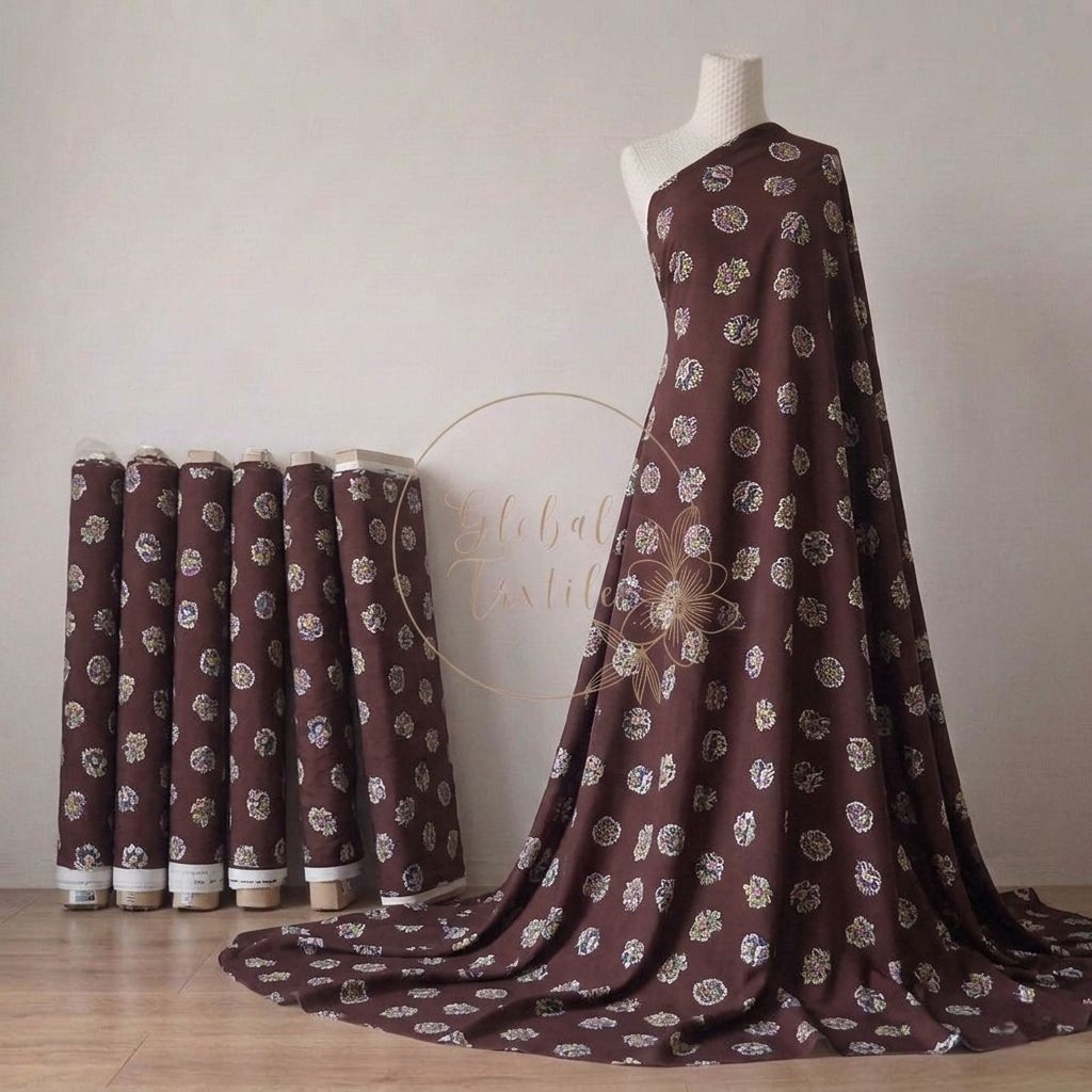 kain maxmara silk motif bunga premium - kain satin maxmara eksklusif - kain maxmara original - kain 