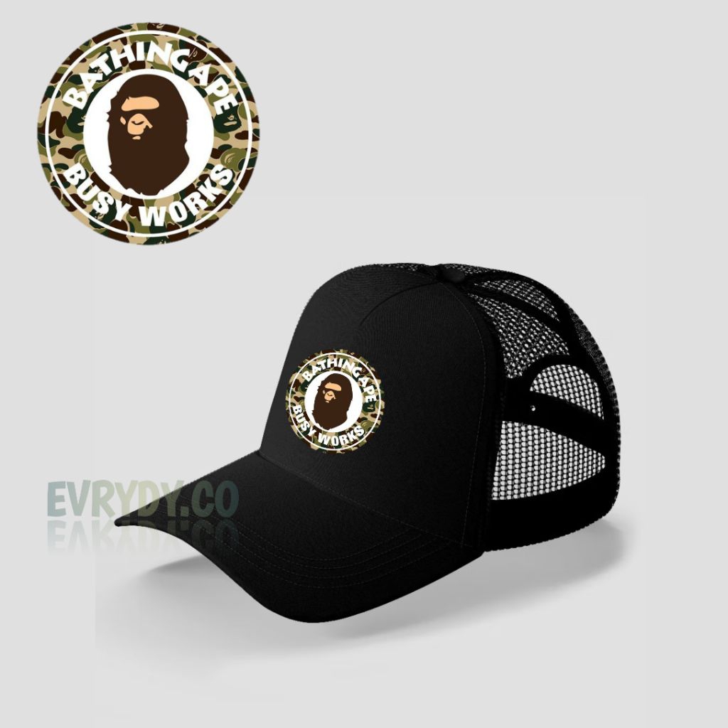 Topi Trucker Premium Bape Logo | Topi Jaring Pria Wanita Dewasa