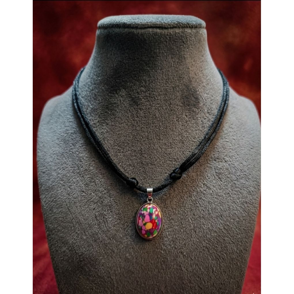 kalung liontin batu akik pirus shanghai multicolour tali hitam