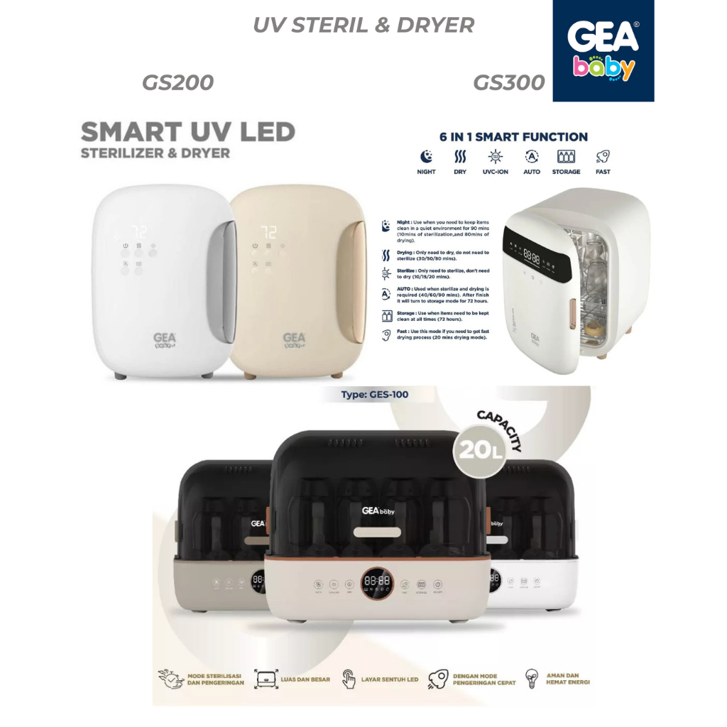 GEA Baby GS-200 Smart LED UV Sterilizer & Dryer - Alat Sterilisasi dan Pengering Canggih untuk Perlengkapan Bayi