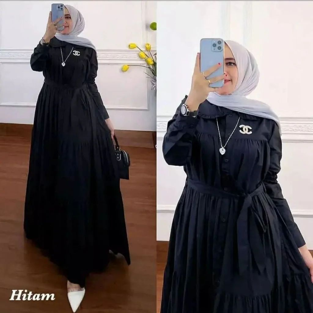 Gamis Wanita Kekinian Kinanti Dres CG Bahan Katun Rayon Motif Polos Size Xl LD 110 Cm Dress Kondagan