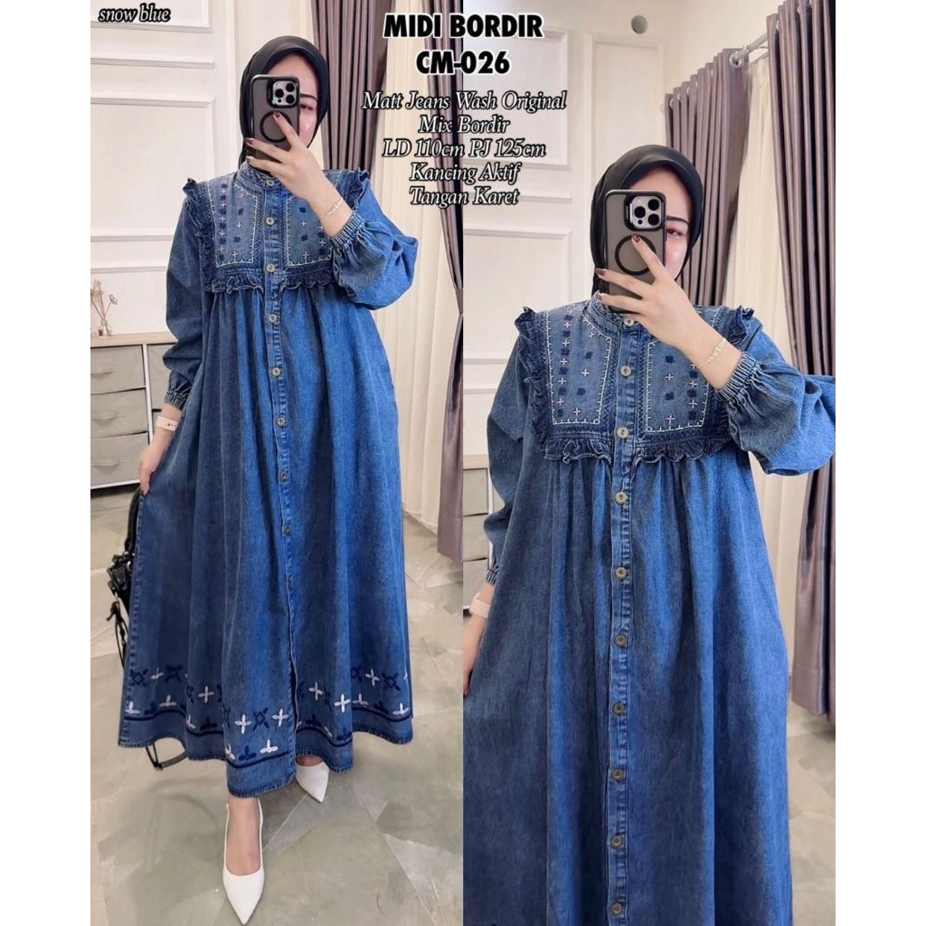 Real pic ORIGINAL dan TERMURAH Dress jeans PREMIUM IMPORT / Gamis Jeans PREMIUM Butik / Maxi Dress J
