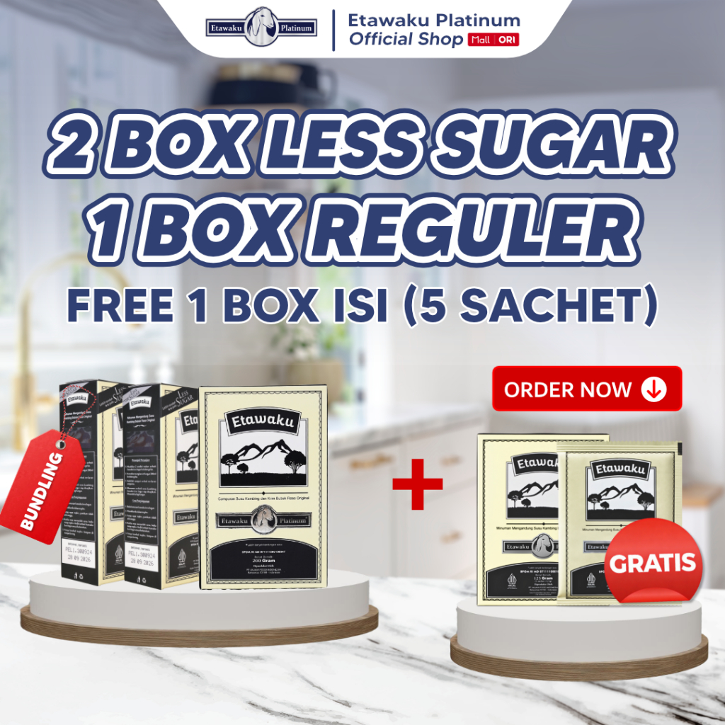 (Gratis 5 Sachet 25g) Paket Bundling Less Sugar 2 Box + 1 Box Regular Etawaku Platinum Susu Kambing 