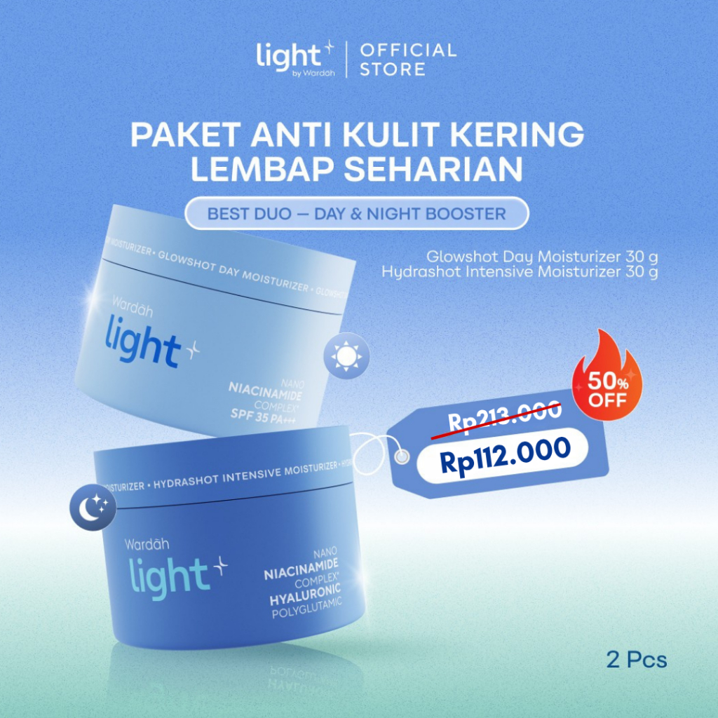 PAKET 2 pcs - Light+ by Wardah Hydrashot Intensive Moisturizer 30 g + Glowshot Day Moisturizer 30 g 