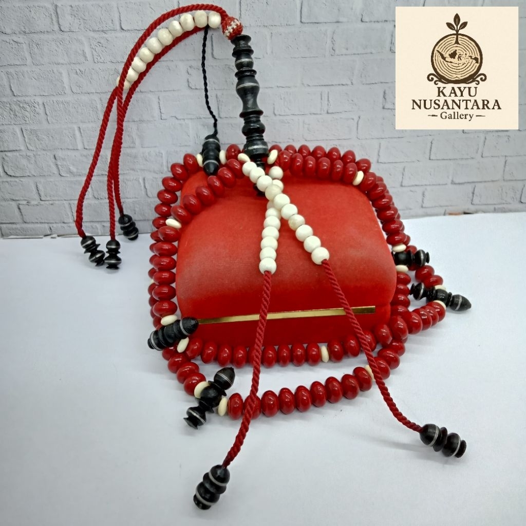 Tasbih tijani batu Marjan merah kombinasi tulang Cs15