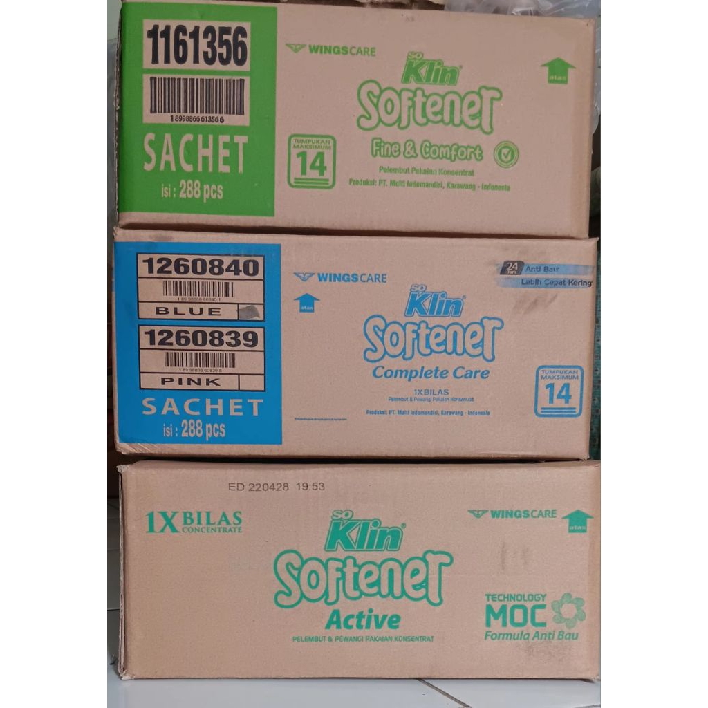 SOFTENER  harga untuk 1 dus isi 288 saset Pelembut Pakaian So Klin 14ml - Aroma Segar, Pelembut Paka