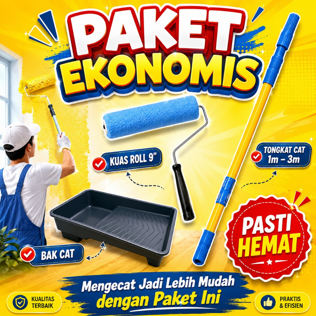 PAKET EKONOMIS | Alat Cat Tongkat Kuas roll dan Bak cat Murah Promo | kuas roll | bak cat | extensio