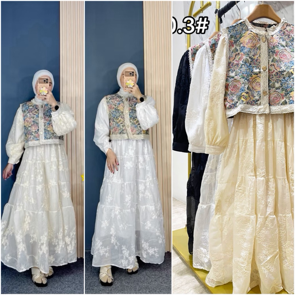 TATAOS BANGKOK ZAVANA SET DRESS GAMIS VEST BUNGA TAG LABEL GLASS YARN EMBROIDERY FULL FURING VEST RO