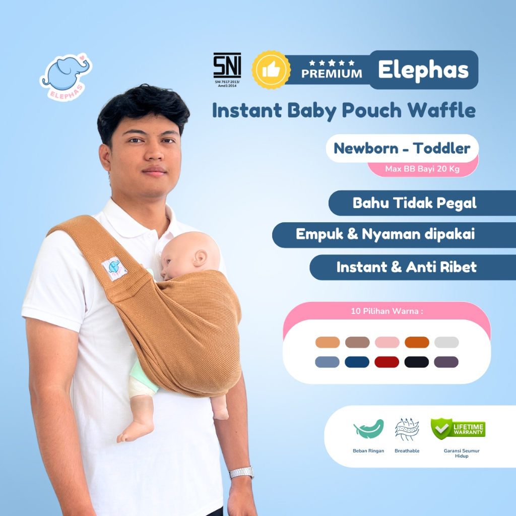 Elephas Instan baby pouch waffle Basic Series - Gendongan Bayi Gendongan Instan Premium Gendongan wa