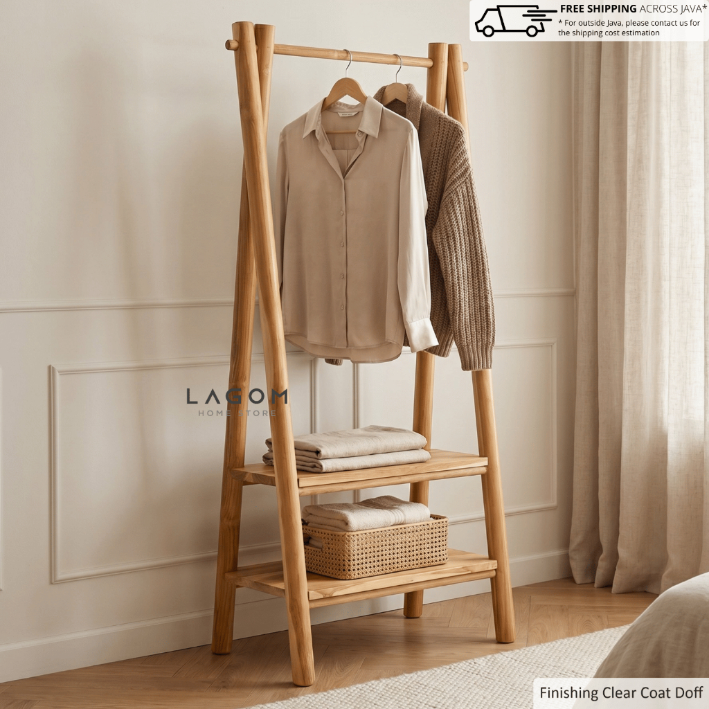 Lagom Home Store Standing Coat Hanger / Gantungan Baju Berdiri Kayu Jati