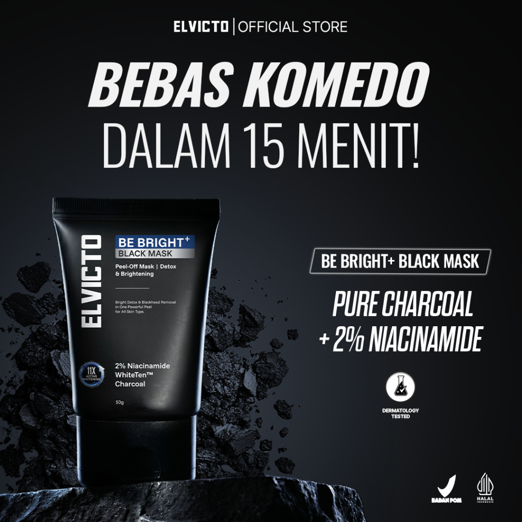 ELVICTO BE BRIGHT BLACK MASK 50gr | Masker Peel Off Masker Anti Komedo Blackhead Mask Blackhead Remo