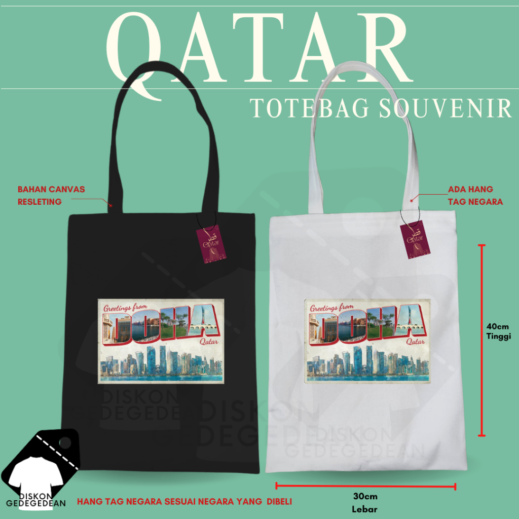 Diskongedegedean Totebag Souvenir Qatar Tas Oleh Oleh Qatar Kanvas Resleting 1