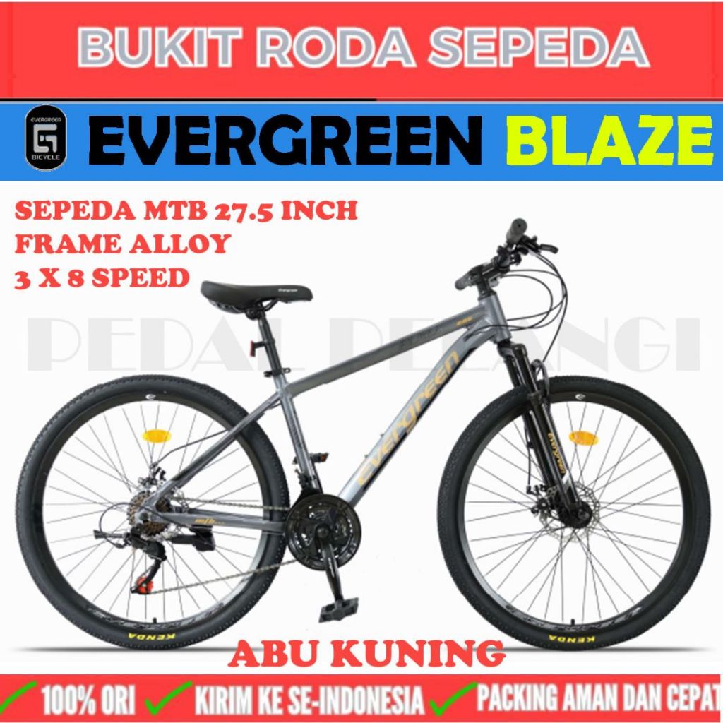 SEPEDA GUNUNG 27.5 INCH MTB EVERGREEN BLAZE 685 FRAME ALLOY 3 x 8 SPEED inner cable
