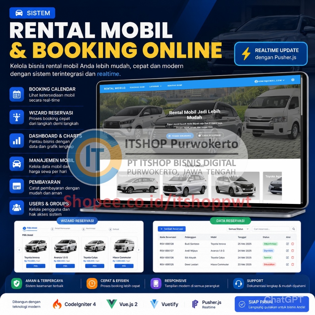 Source Code Aplikasi Web Rental Mobil Booking menggunakan Codeigniter 4 MySQL Vue.js 2