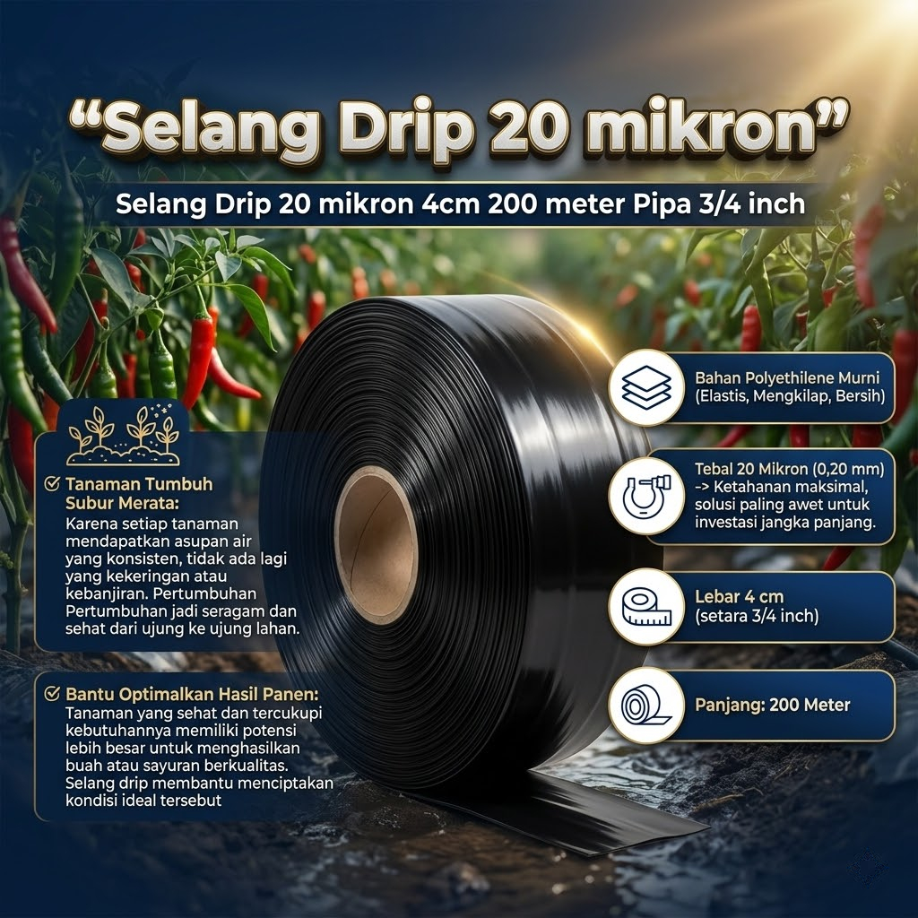 Selang Drip 20 mikron 4cm 200 meter - Pipa 3/4 inch